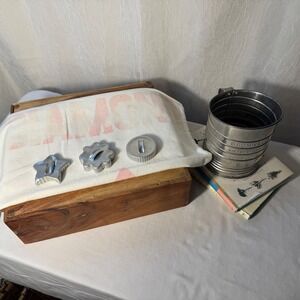 Bromwell Vintage Baking Set Sifter Cookie Cutters Flour Sack Silver Farmhouse